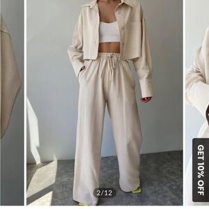 NWT Collared cropped shirt w/ drawstring pants - two piece set